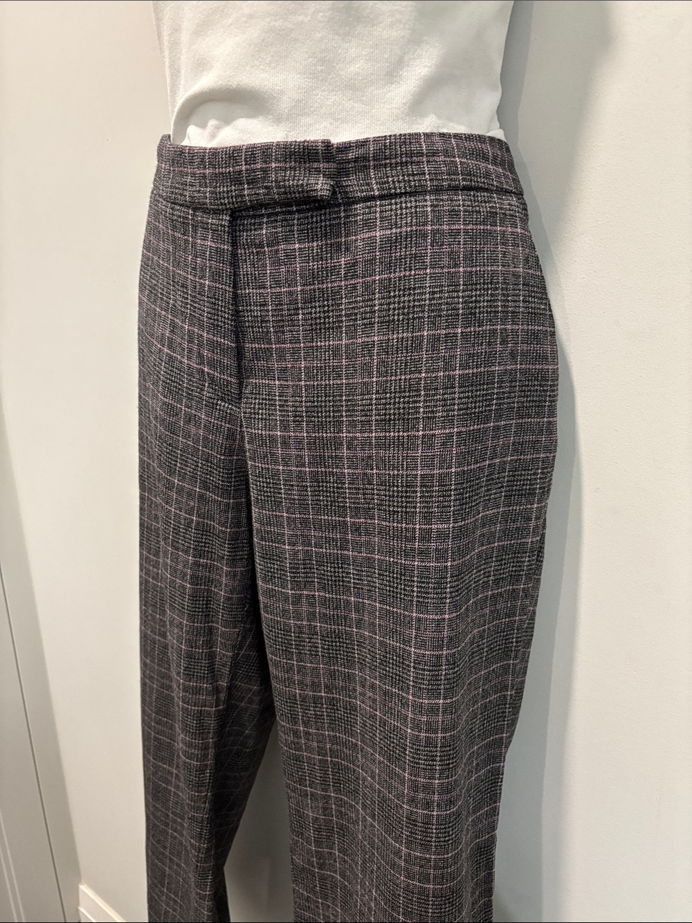 Teenflo Wool Plaid Wide-Leg Dress Pants Size 10 Black Grey Pink - Picture 4 of 16
